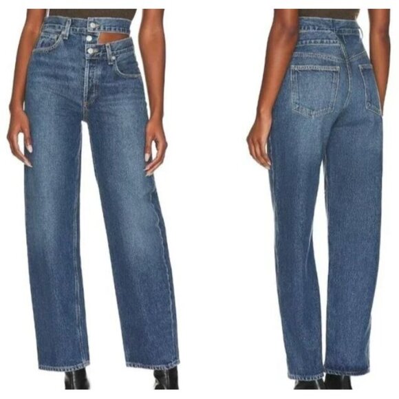 AGOLDE NEW Broken Jean Medium Wash Straight Leg Button Fly Size 26 Designer - Picture 1 of 14